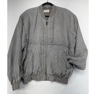 Alba Moda Vintage 100% Silk Bomber Jacket Grey‎ Full Zip Western Stitch Size 50